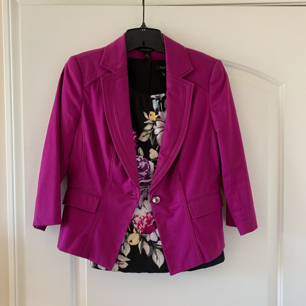 WHBM 3/4 Sleeve Fitted Fuchsia Blazer 8